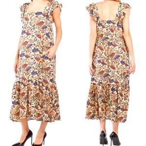 House of Harlow 1960 Sister Print Floral Print Flutter Boho Midi Dress Size S